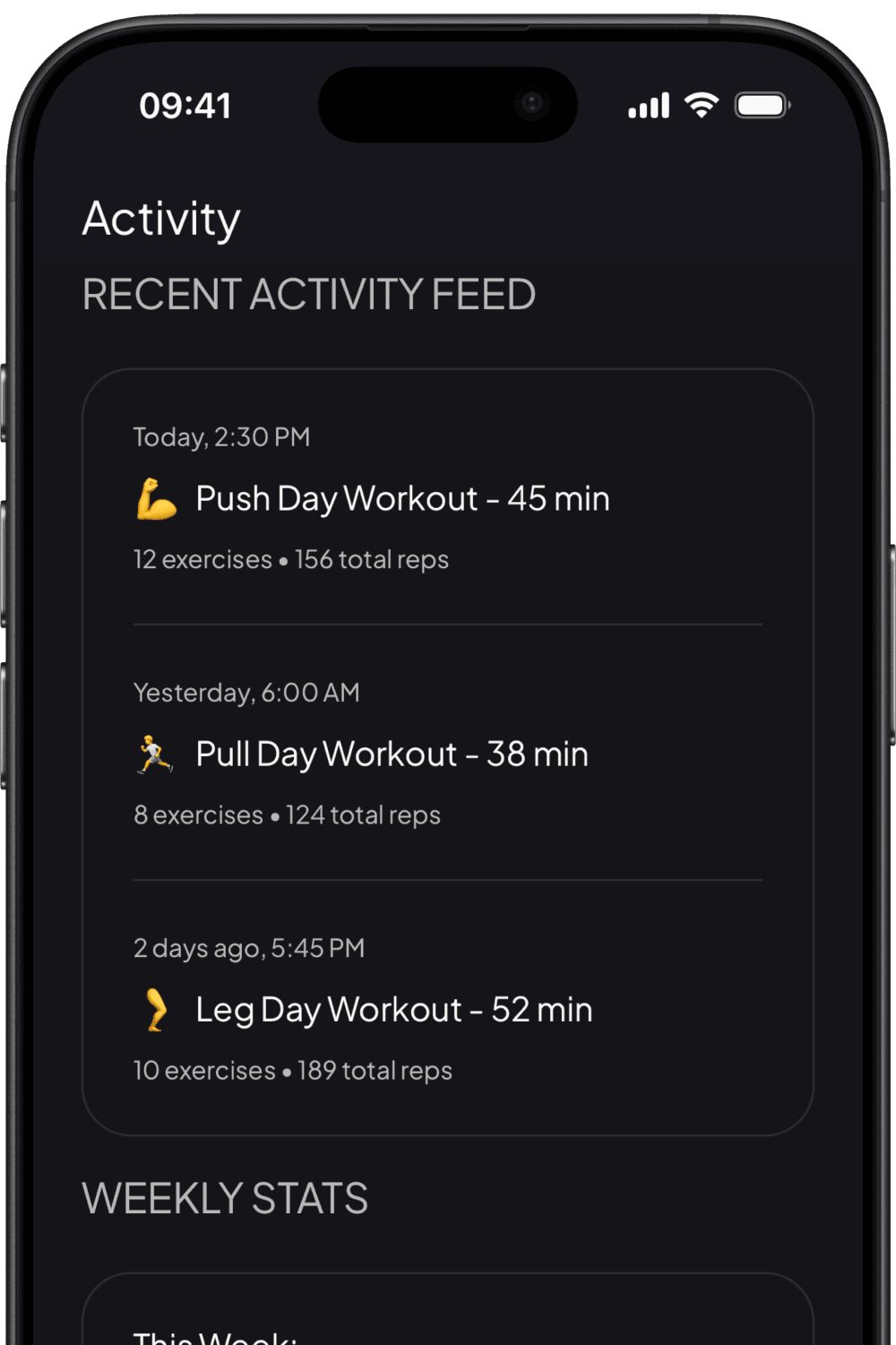 Serratus Fit app activity history showing past workout logs and training consistency