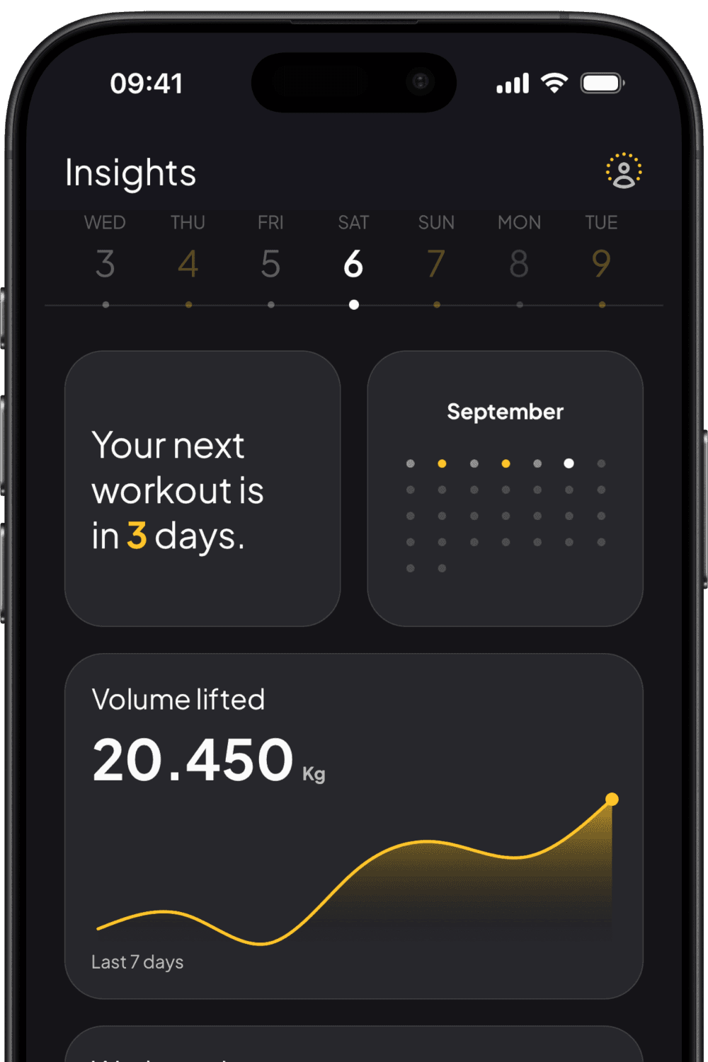 Serratus Fit app insights dashboard showing progress metrics and training analytics