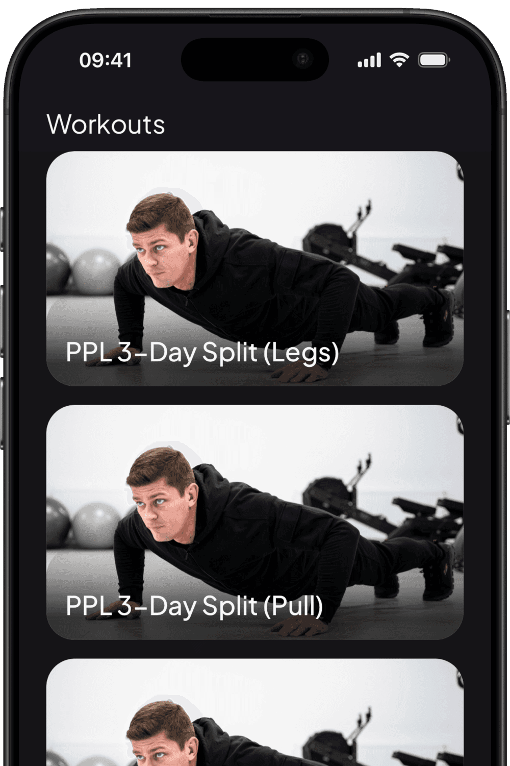 Serratus Fit app workouts library showing curated collection of expert-designed routines